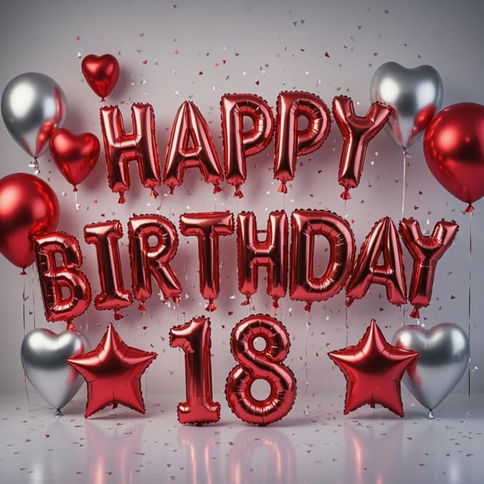 27 Pcs Red Silver Birthday Decorations, 3D Letters Red Happy Birthday Balloon - Image 5