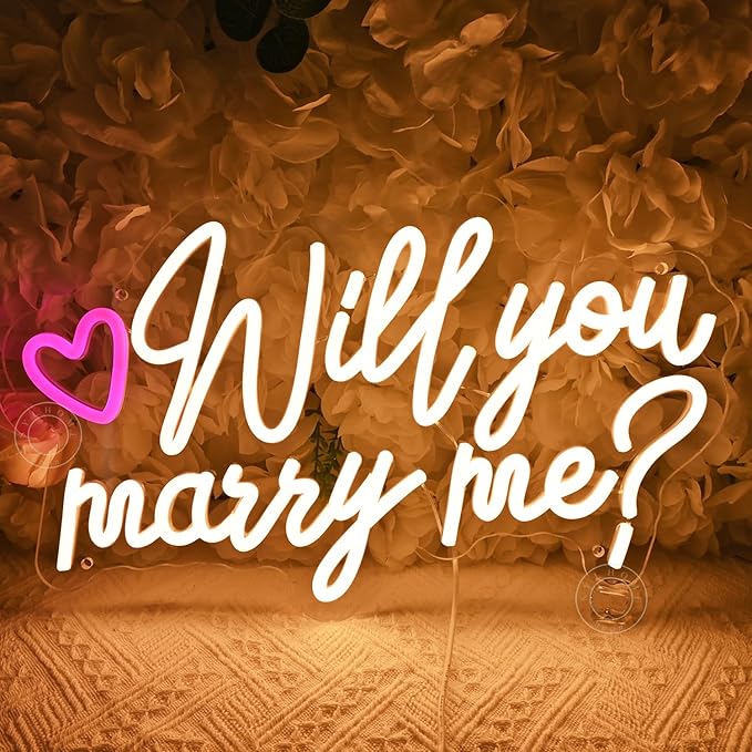SYLHOME Will You Marry Me ? Led Neon Light Sign Heart Wedding Proposal Bedroom Wall Sign Decor Bridal Shower Engagement Party Backdrop 15.75" X 9.45" USB