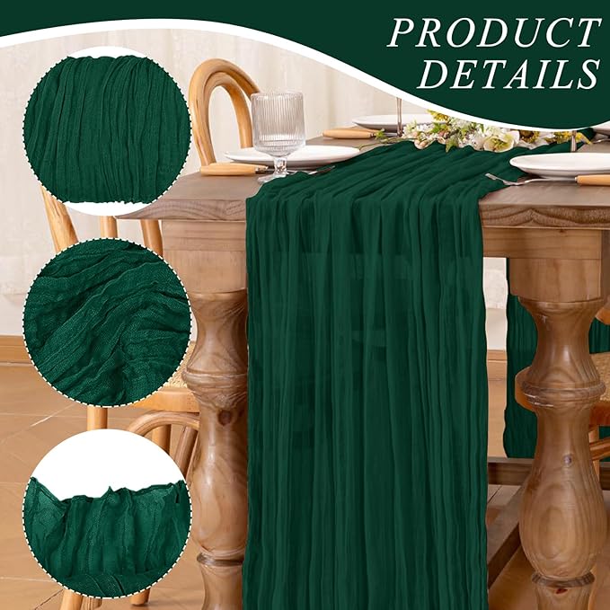 1 Pack Cheesecloth Table Runner 10Ft Christmas Gauze Boho Table Runners for Wedding Decor Bridal Shower Decorations Baby Shower Party(35" x 120")