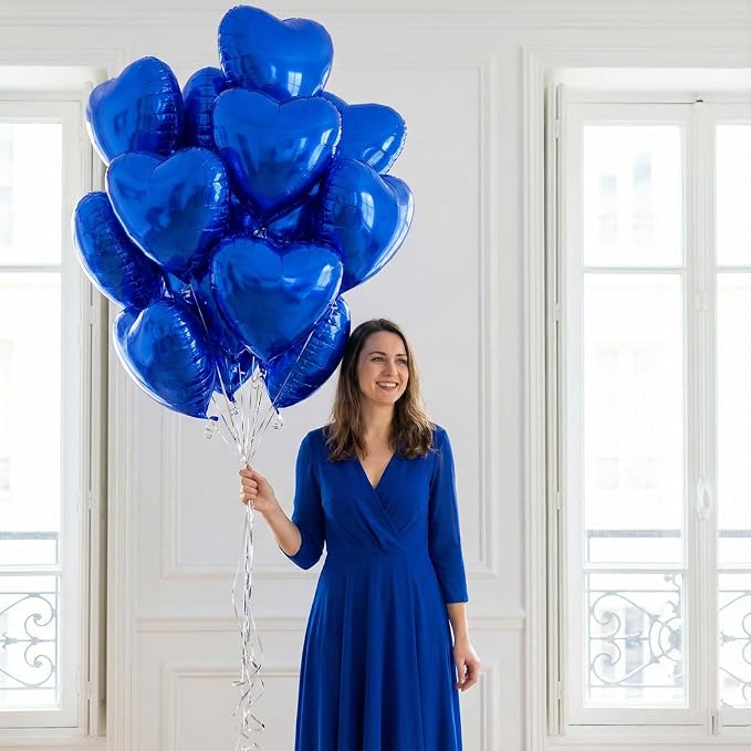 I Love You Romantic Balloon Kit Royal Blue & Silver Heart Mylar Balloons - Image 3