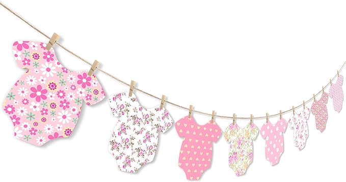 Pink Floral Baby Shower Banner for Girls, Baby Girl Onesie Garland, Boho Pink - Image 2