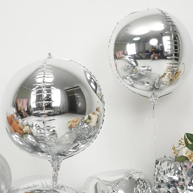 Silver Round Foil Balloons 9 pcs, Metallic Silver Giant 4D Round Balloons 22 - Image 4