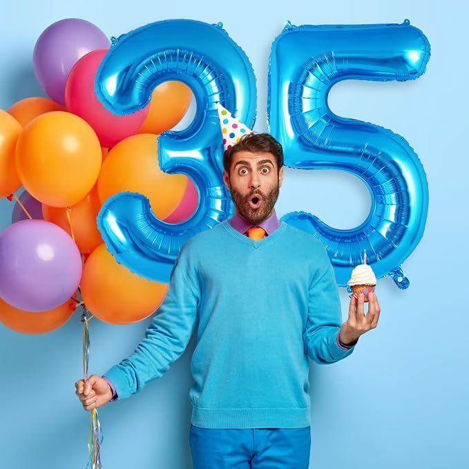 Blue Number 5 Balloon 40 Inch, Big Large Foil Helium Number Balloons, Jumbo - Image 5