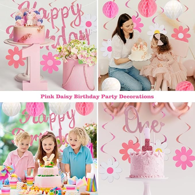 YEOCU Birthday Decorations, No DIY Pre-Strung Happy Birthday Banner | Pink - Image 5