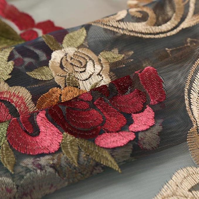 pureaqu Floral Embroidered Sheer Widnow Curtain Rod Pocket 1PC W39 x L84 | - Image 3