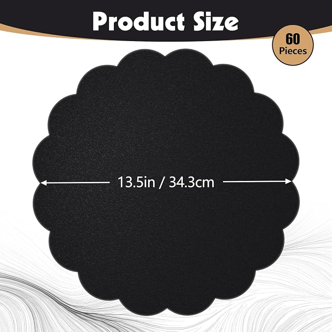 60 Pcs Black Paper Placemats, 13.5 Inch Scalloped Table Mats | Thick Paper - Image 2