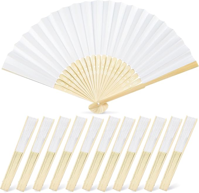 JOHOUSE 12 PCS White Paper Fans Handheld, 8.3 Inch Foldable Hand Fan | Folding by JOHOUSE