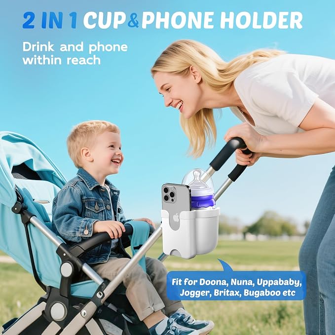 Guiseapue 2-in-1 Stroller Cup Holder Phone Holder, Baby Essentials | Universal - Image 2