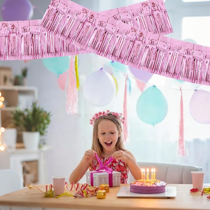 BEISHIDA Pink Fringe Garland Banner 3Pack 30ft Wall Tinsel Foil Streamers | - Image 6