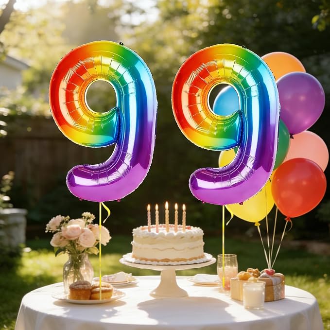 40 Inch Number 99 Balloons for 99th Birthday Party Decorations, 0-100 Rainbow - Image 3