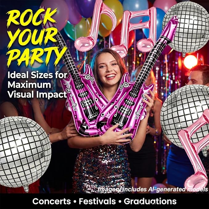 Music Party Decorations, Iridescent Disco Ball Guitar Four-Point Star Foil - Image 3