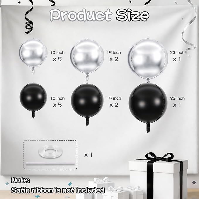 Black Silver Round Foil Balloons - Image 2