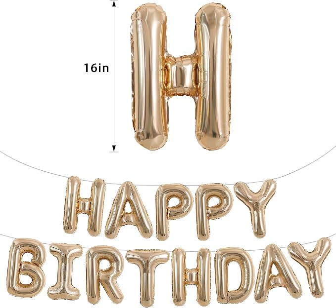 TONIFUL 16 Inch Champagne Gold Happy Birthday Balloon Banner Decorations | - Image 2