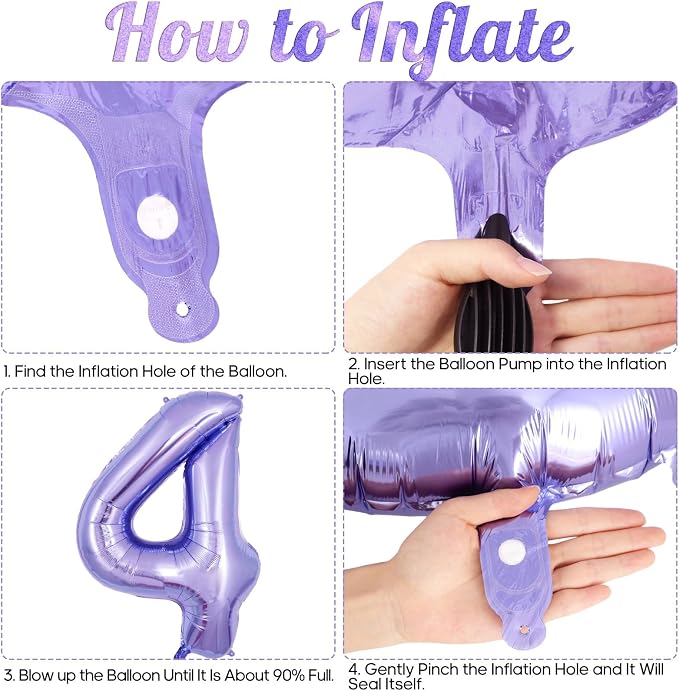 Purple Number 4 Balloon 40 Inch, Big Large Foil Helium Number Balloons - Image 7