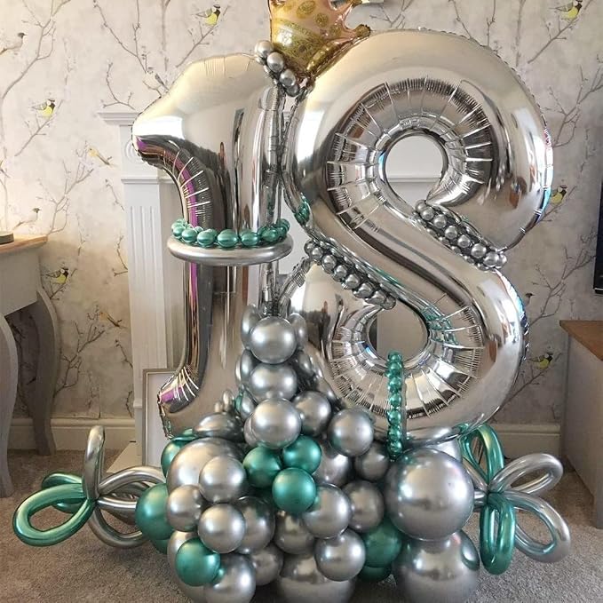 Silver Number 8 Balloon, 40 Inch Large Number Foil Mylar Balloons - Image 3
