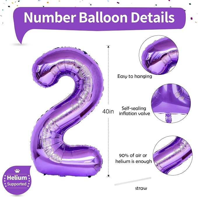 40 Inch 2nd 20th Birthday Number Balloon, Self Inflating Number Balloon - Image 2