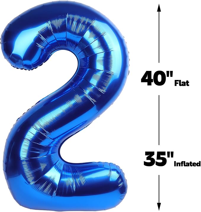 Navy Blue Number 2 Balloon 40 inch, 2nd Birthday Party Balloons Decorations | - Image 2