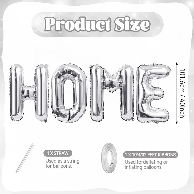 40 Inch Silver HOME Balloons, Large Silver Letter Foil Balloon - Image 2
