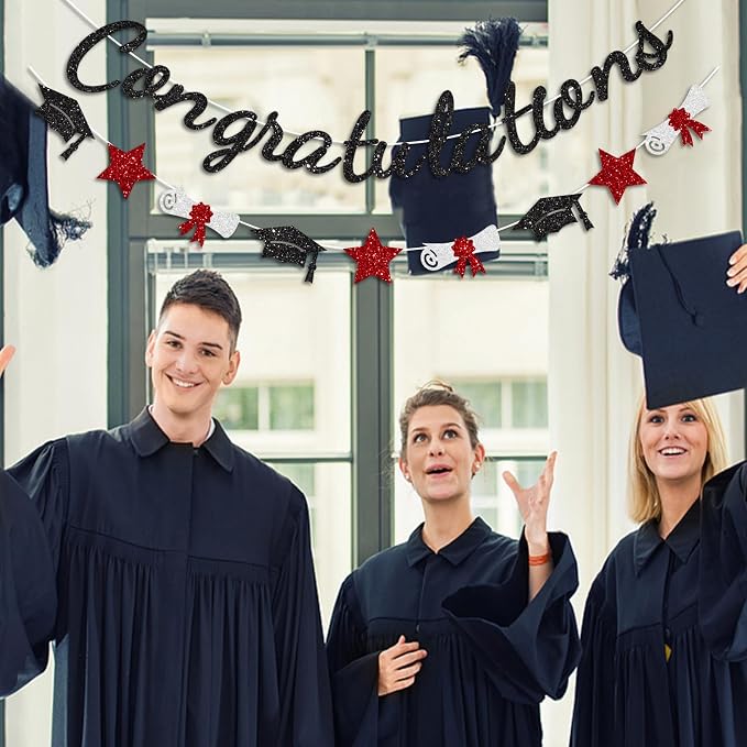 Congratulations Banner Red and Black Graduation Decorations Class of 2026 - Image 4