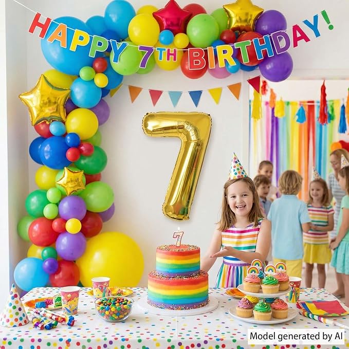 Gold Number 7 Balloon 40 Inch, Shiny Gold Foil Decor - Image 7