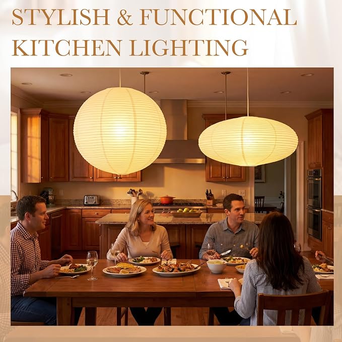 Nuanchu 2 Pack 24" Large Hanging Paper Lampshade Set Round and Oval White - Image 6