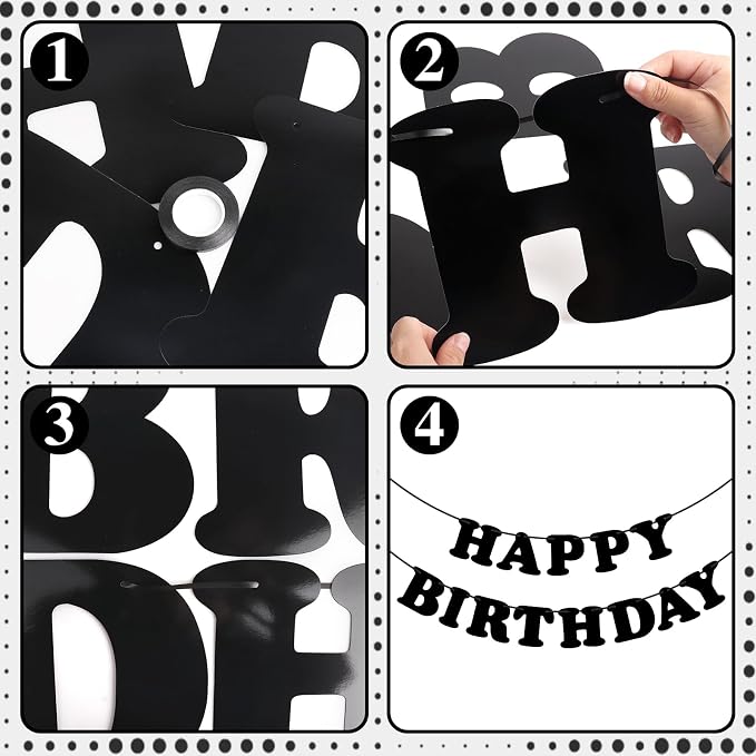 Black Happy Birthday Banner Birthday Party Decorations Birthday Sign Backdrop - Image 3