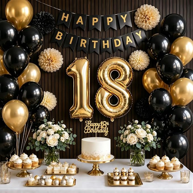 Black and Gold Party Balloons - Image 2