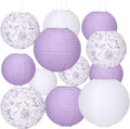 Riakrum 18 Pcs Floral Paper Lantern Set 10" 8" Purple and White Round Lantern by Riakrum