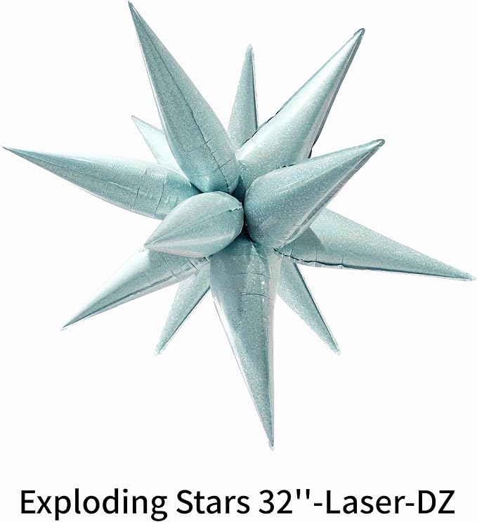 2*12 Pcs Light Blue Starburst Foil Balloons/32 Inch Metallic Spiky Star - Image 2