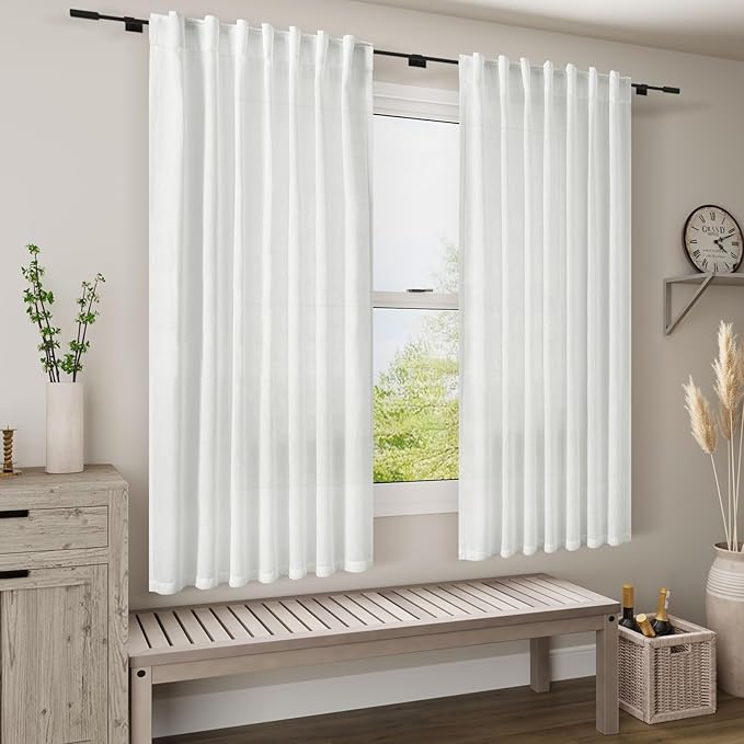 White Linen Curtains 61 Inch Length - Image 7
