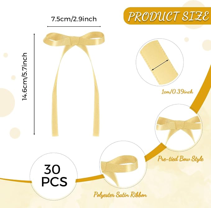 30 Pack Bow Cake Toppers Champagne Gold Ribbon Bows - Image 2