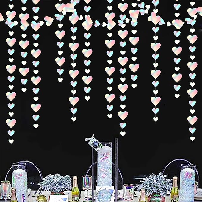 Iridescent Disco-Holograpic Party-Decorations Heart Garland - 56Ft Neon - Image 4