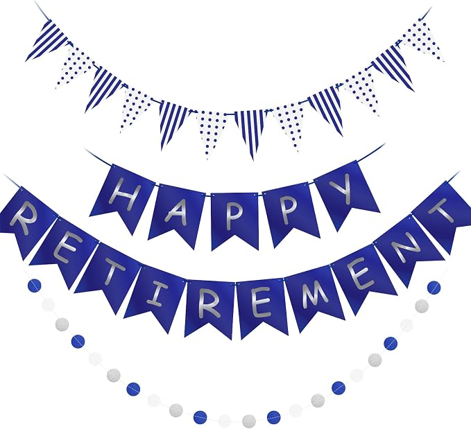 Happy Retirement Banner Assembled GAGAKU Blue and Silver Retirement Party by GAGAKU