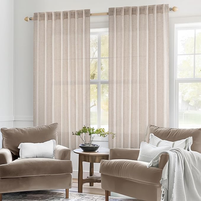 MIULEE Natural White Linen Curtains 52x63 Inch Length 2 Panels - Image 2