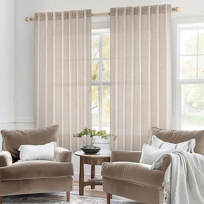 MIULEE Natural White Linen Curtains 52x45 Inch Length 2 Panels - Image 2