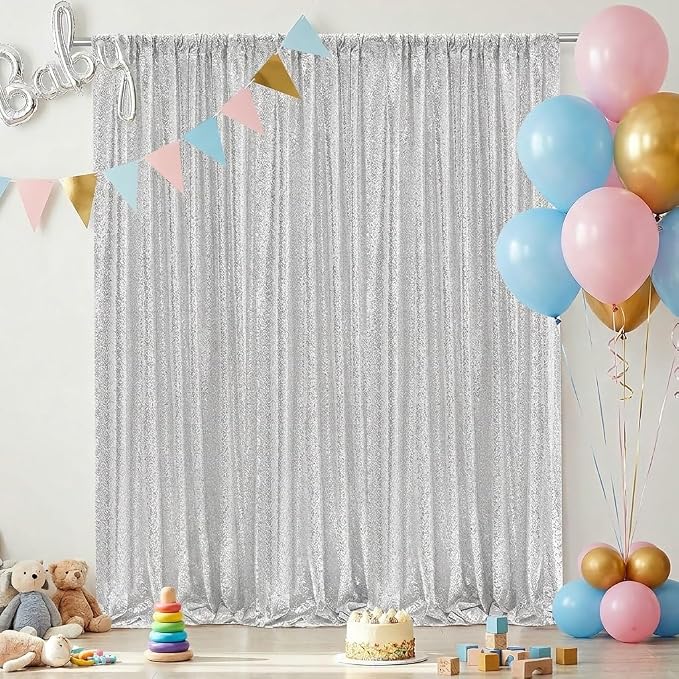 Silver Sequin Backdrop Curtains-1 Panel 3FTx8FT Silver Backdrop - Image 8