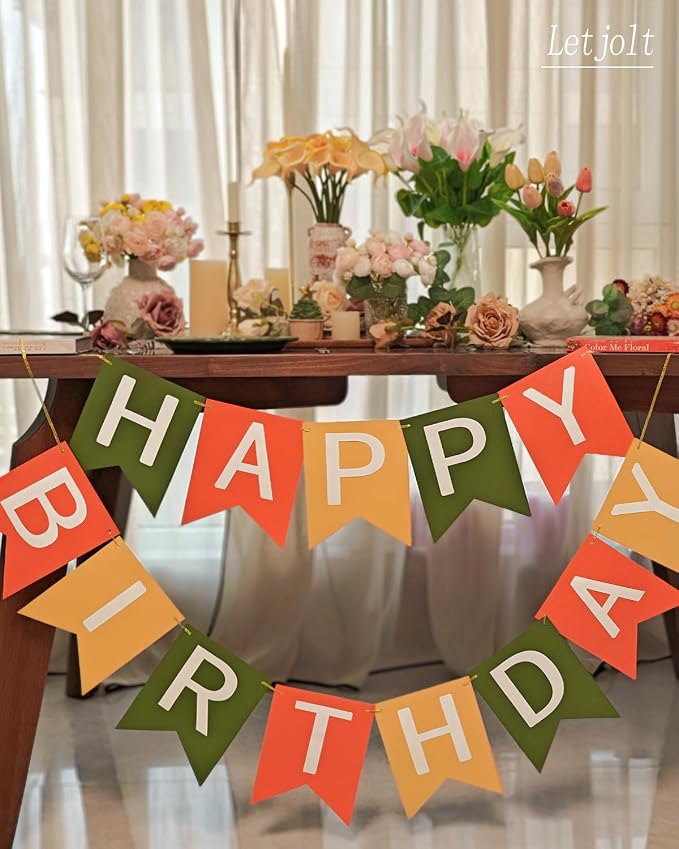 Letjolt Orange Happy Birthday Banner Handmade Boho Theme 13pcs | Birthday Party - Image 4