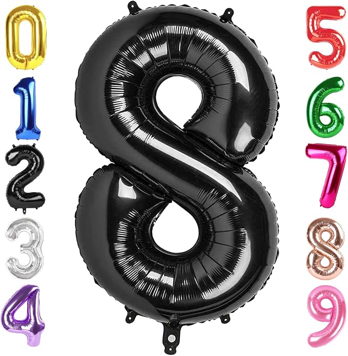 40 Inch Black Number 8 Balloon Birthday Party Decorations by Hadoife