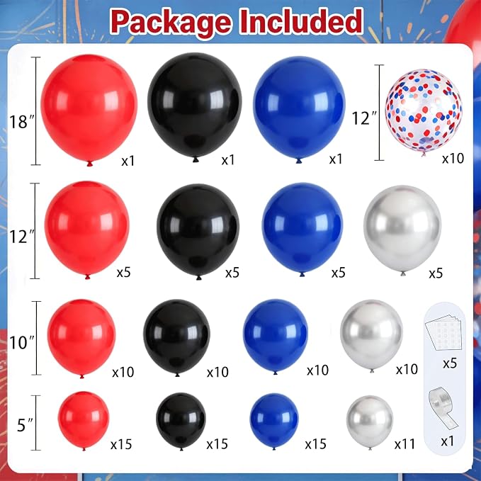 Black Red and Blue Balloon Arch Garland Kit, Metallic Silver Confetti | Red - Image 2