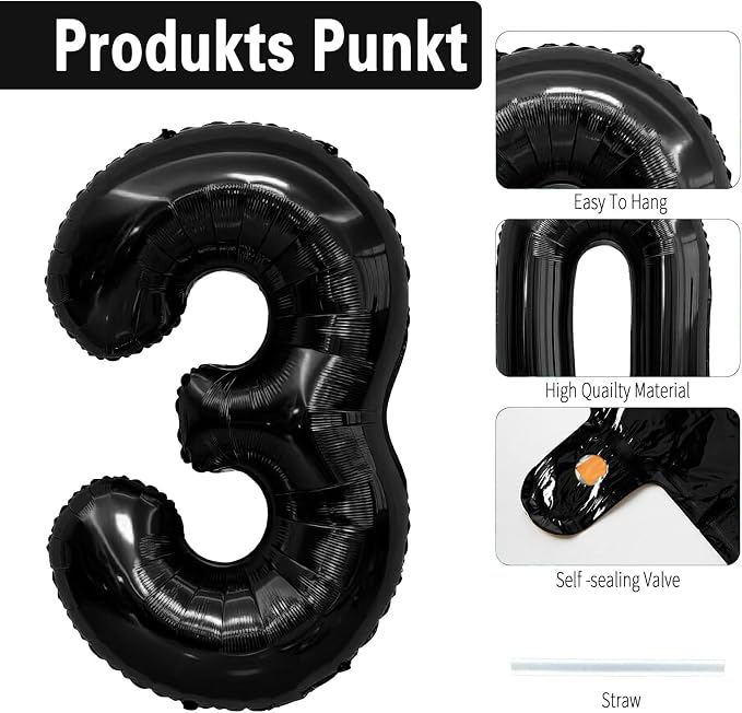 Black Number Balloons 13 Balloon Numbers 13th Number Balloon Foil Mylar Party - Image 3