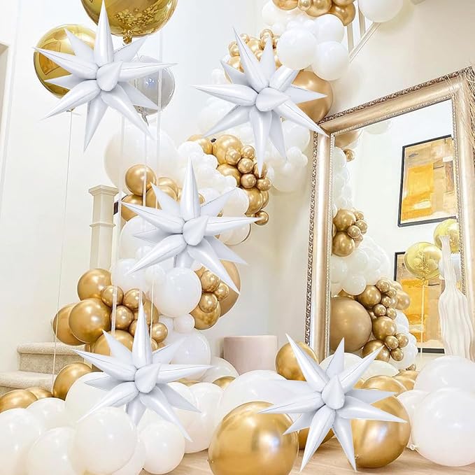 72 PCS White Star Balloons, 26 Inch Star Foil Explosion Balloons, Large Spike - Image 3