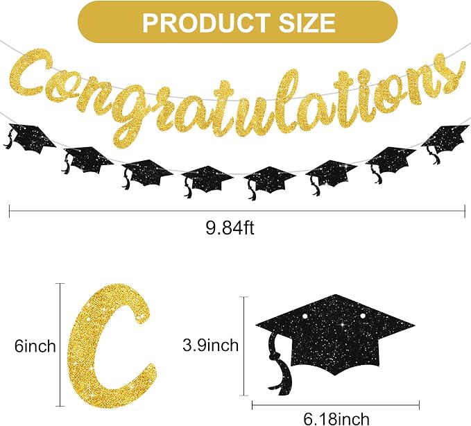 Gold Glitter Congratulations Banner, 2026 Graduation Party Decorations Grad - Image 3