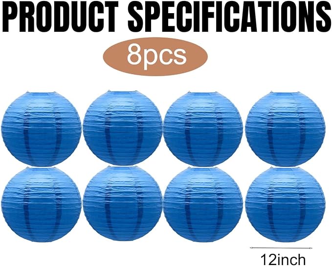 Blue Round Paper Lanterns Chinese Japanese Hanging Ceiling Decorations - Image 3