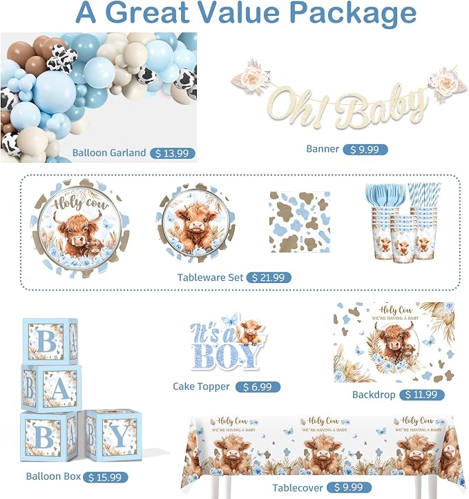 Cocomigo 241pcs Highland Cow Baby Shower Decorations, Serves 20 | One-stop easy - Image 4