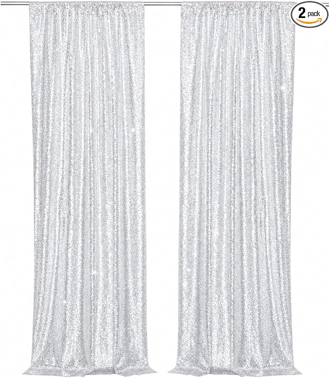 PartyDelight Silver Sequin Backdrop Curtains 2x8ft 2 Panels | Sparkly 3mm by PartyDelight