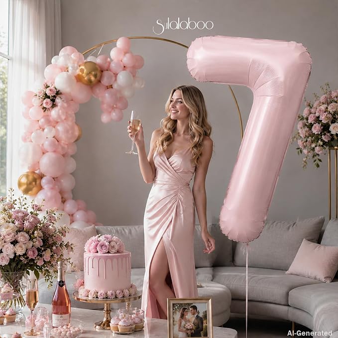 40 Inch Light Pink Number 7 Foil Big 0-9 Giant Digital Balloon | 7th - Image 4