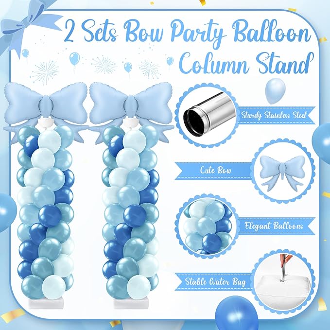 Kasyat Dusty Blue Bow Balloon Column Stand Kit Retro Baby Blue Balloon Arch - Image 3