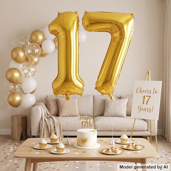 40 Inch Gold Number 17 Foil Balloon - Image 3