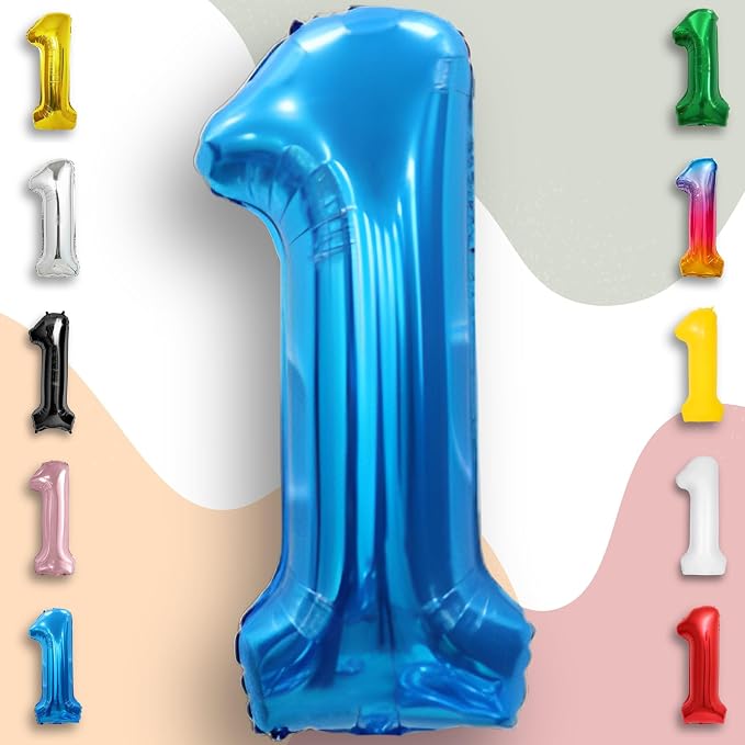 Blue Number Balloon 1 Mylar Foil Balloons 40 inch - Image 5
