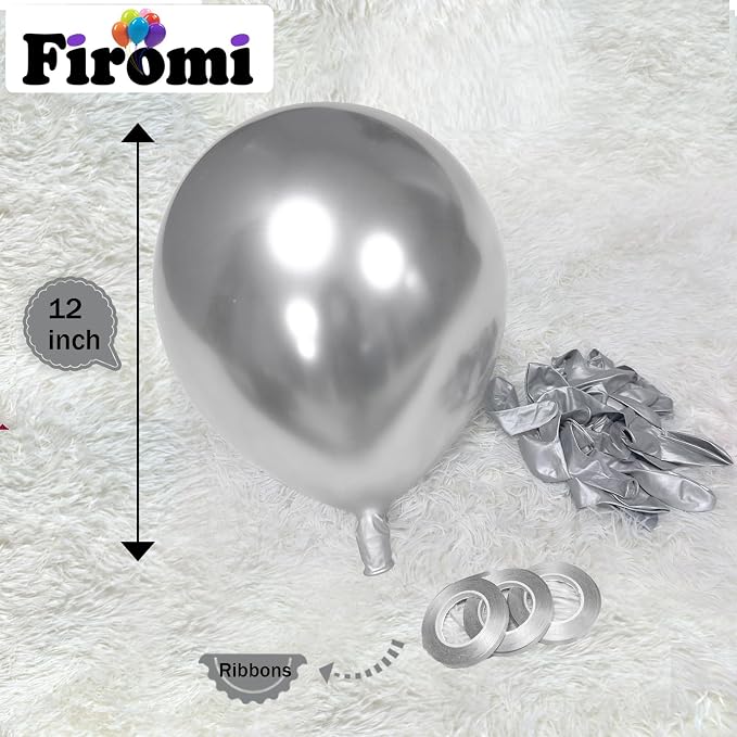 Firomi Metallic Chrome Silver Balloons 12-inch 100 Pack | Thicken Helium Shiny - Image 2
